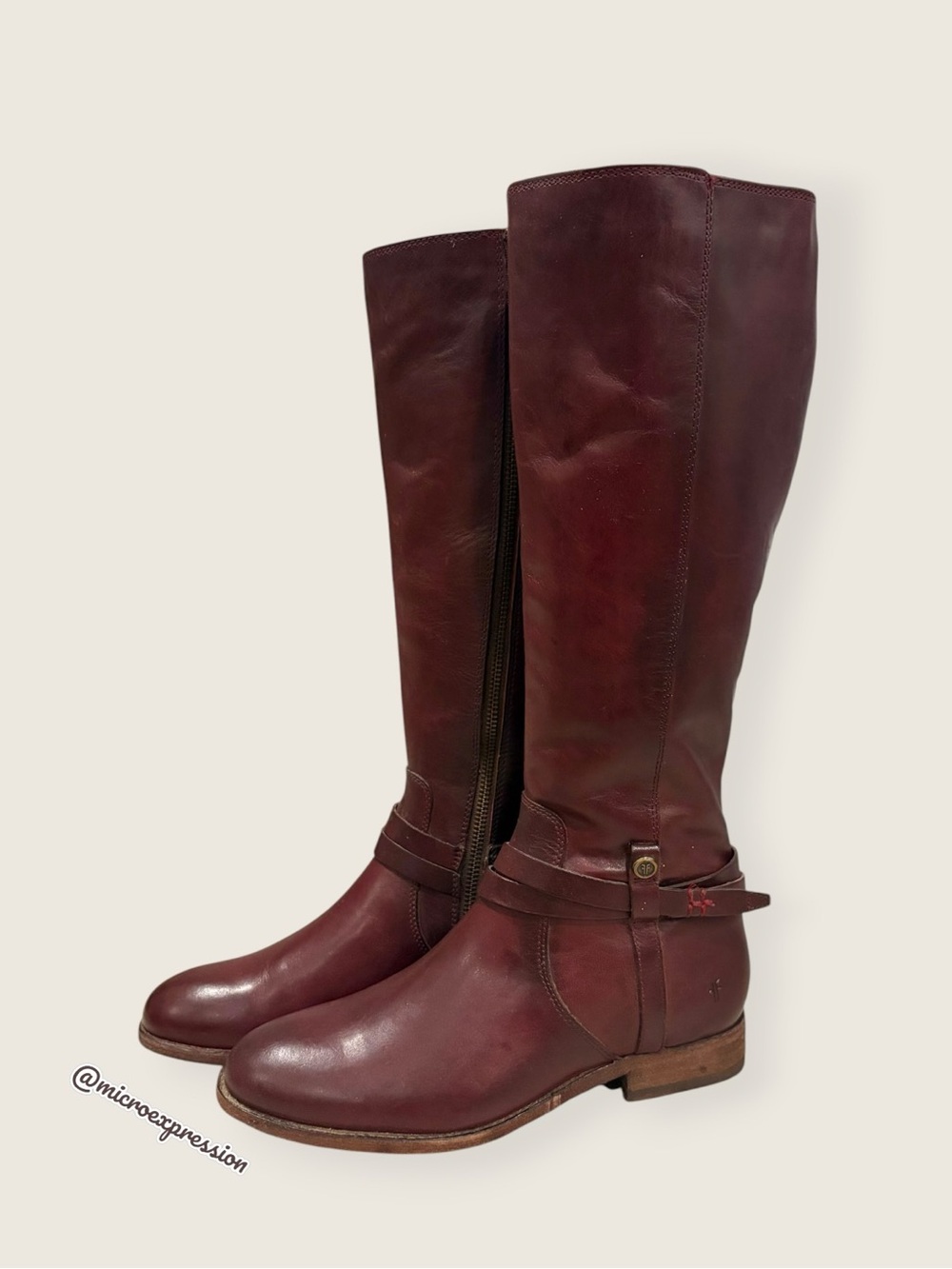 $398 Frye Melissa Belted Burgundy Brown Fall Knee High Tall Leather Riding Boots - Picture 10 of 16